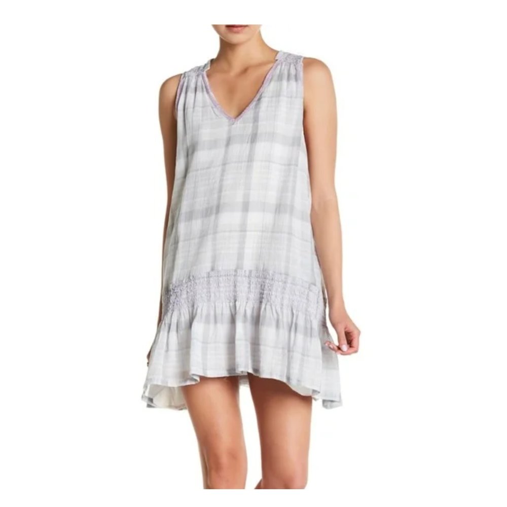 Free People Run With Me Plaid Embroidered Dress Size M - Picture 3 of 4